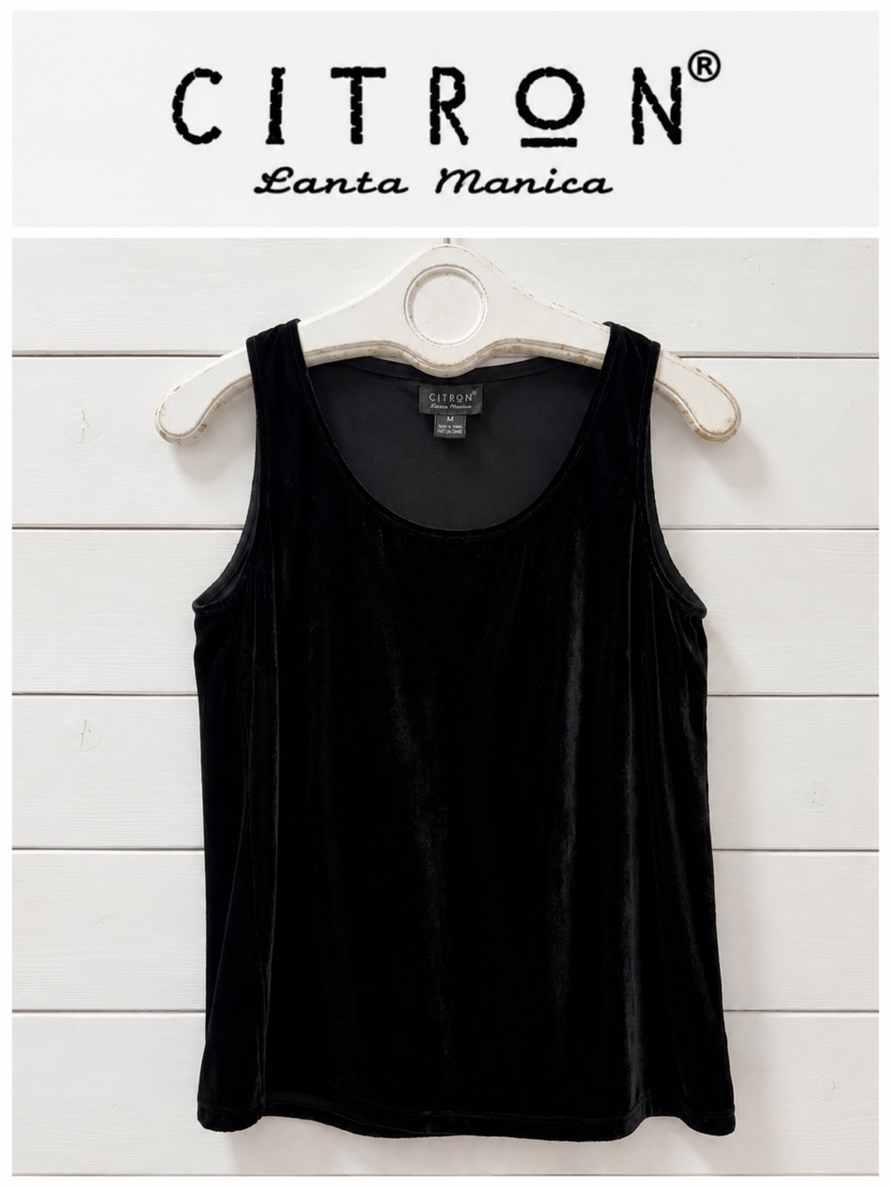 Citron Santa Monica Collection Black Silk Blend Velvet Tank Top – Size S